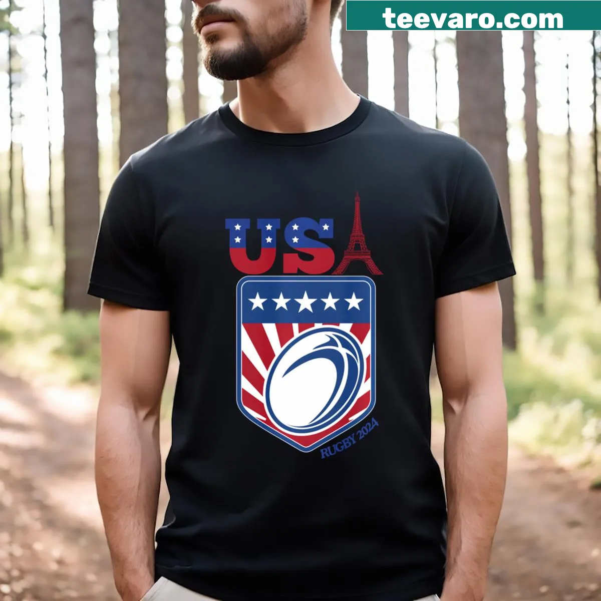 Team USA Rugby t-shirt for the 2024 Paris Sport Games — on a men's t-shirt
