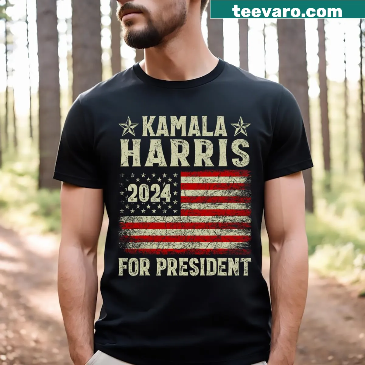 Vintage Kamala Harris campaign t-shirt with retro design — on a men's t-shirt