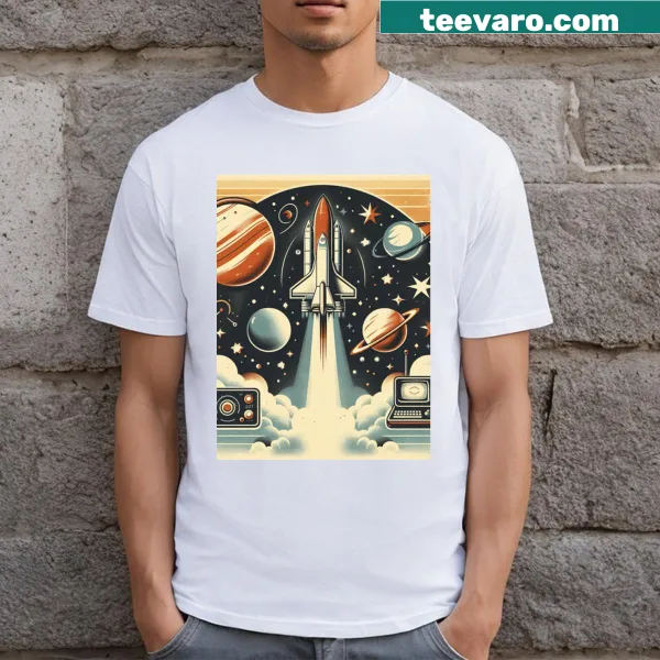 Vintage distressed T-shirt featuring space exploration graphics