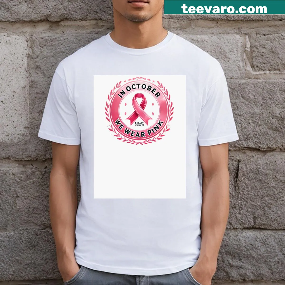 Distressed vintage t-shirt for breast cancer awareness in pink — on a men's t-shirt