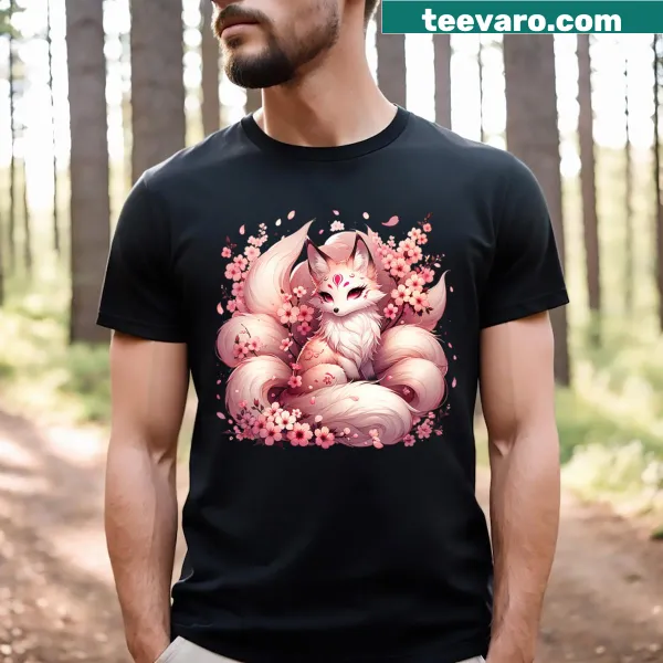 Kawaii Kitsune Fox graphic on a women's V Neck T-shirt