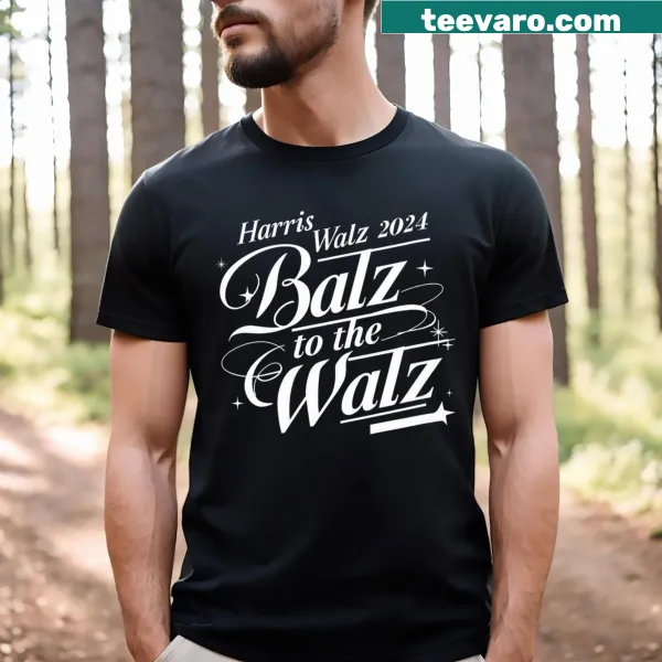 Funny V neck t-shirt with 'Balz to Walz' slogan