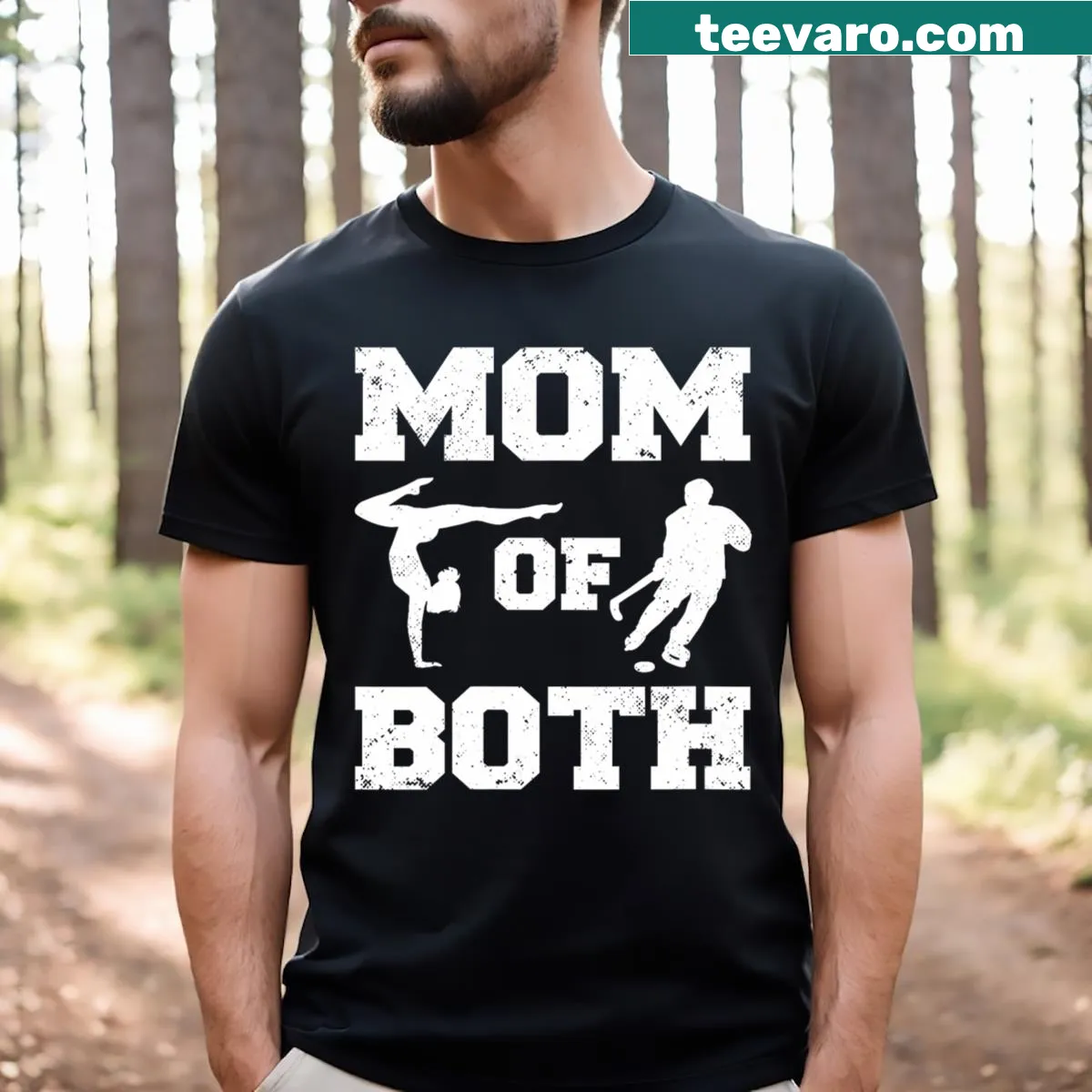 V-neck T-shirt for hockey and gymnastics moms — on a men's t-shirt
