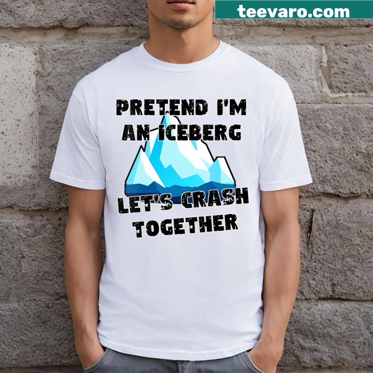 Funny iceberg design on women's V-neck t-shirt — on a men's t-shirt