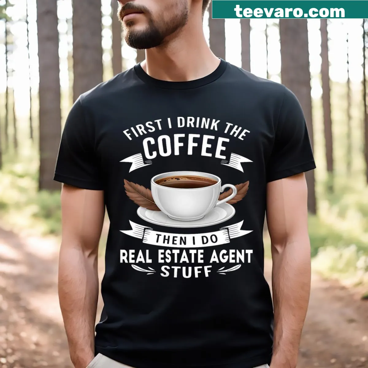 Funny coffee first design on women's V-neck t-shirt — on a men's t-shirt