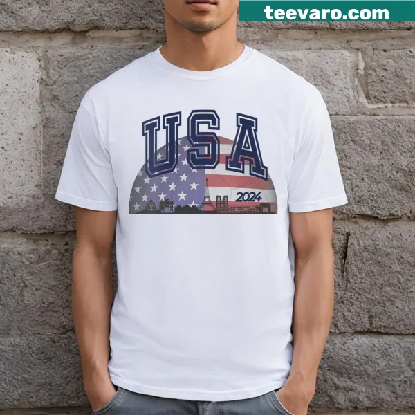 Team USA 2024 Sports V Neck t-shirt with soccer and football graphics