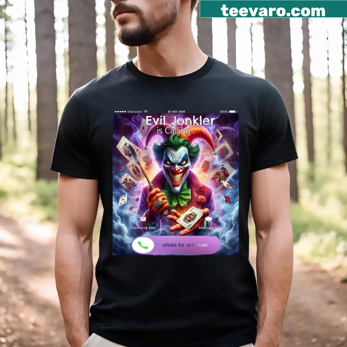 Funny Halloween T-shirt featuring a scary face design. — on a men's t-shirt