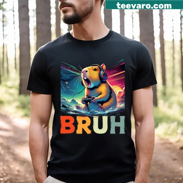 Cartoon capybara playing video games with a controller design
