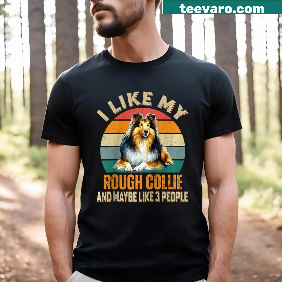 Funny dog owner raglan tee with Rough Collie theme and humorous text — on a men's t-shirt
