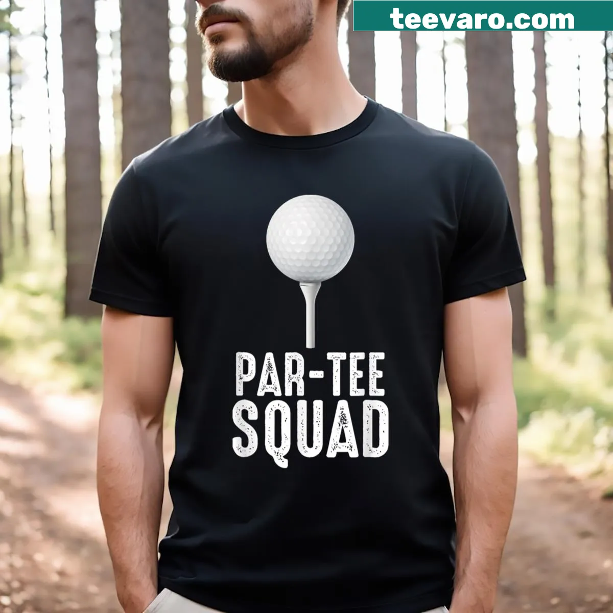 Funny golf t-shirt with 'Par Tee Squad' text — on a men's t-shirt