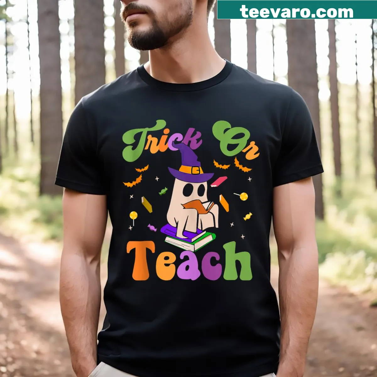 Humorous ghost graphic for Halloween teachers on a T-shirt — on a men's t-shirt