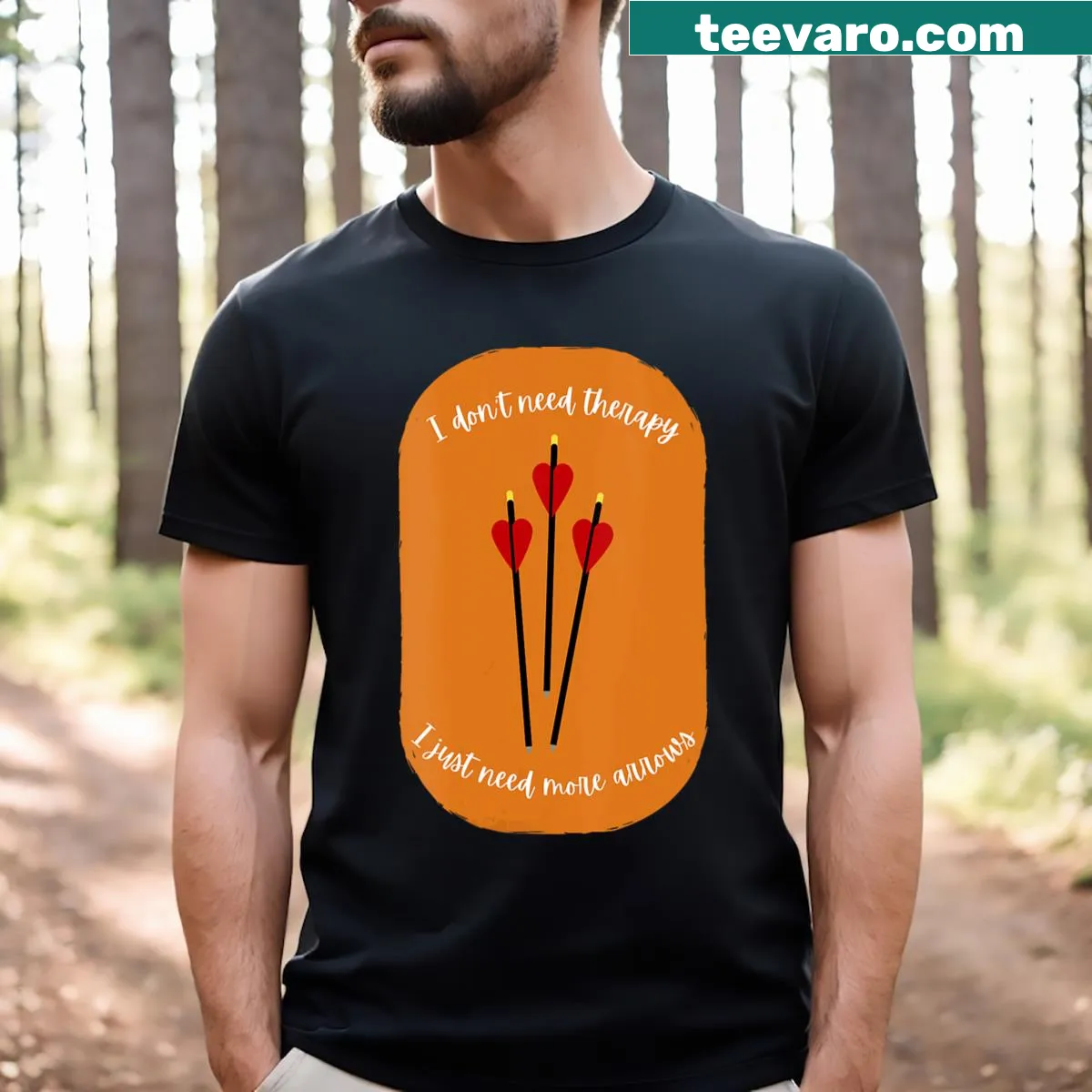 Funny V-neck T-shirt with an illustration related to archery — on a men's t-shirt