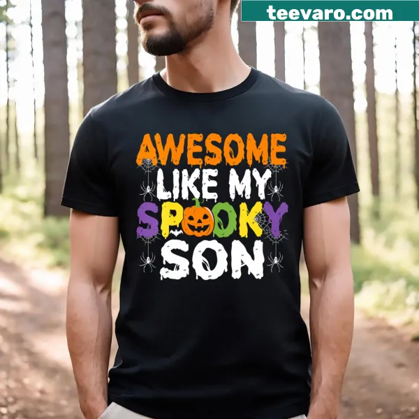 V-neck Halloween T-shirt with humorous text about being a spooky parent