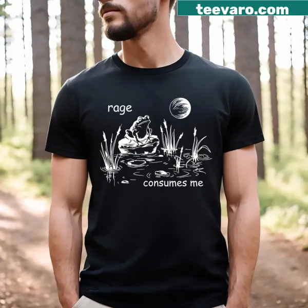 V-neck t-shirt with funny rage frog graphic and saying