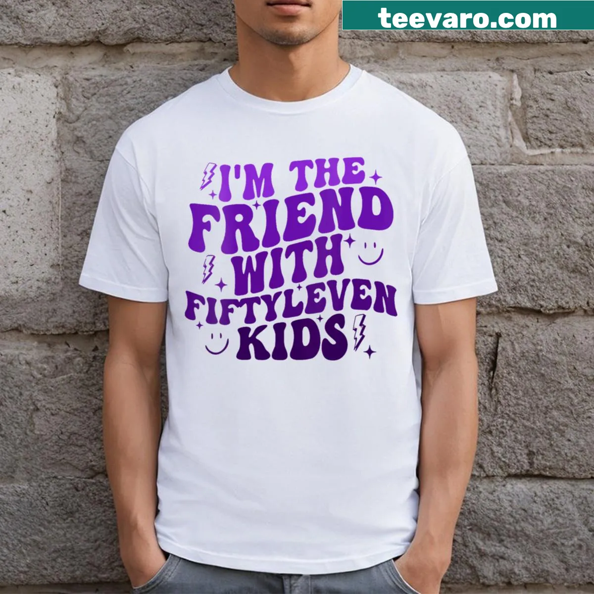 Funny t-shirt with humorous text about having many kids — on a men's t-shirt