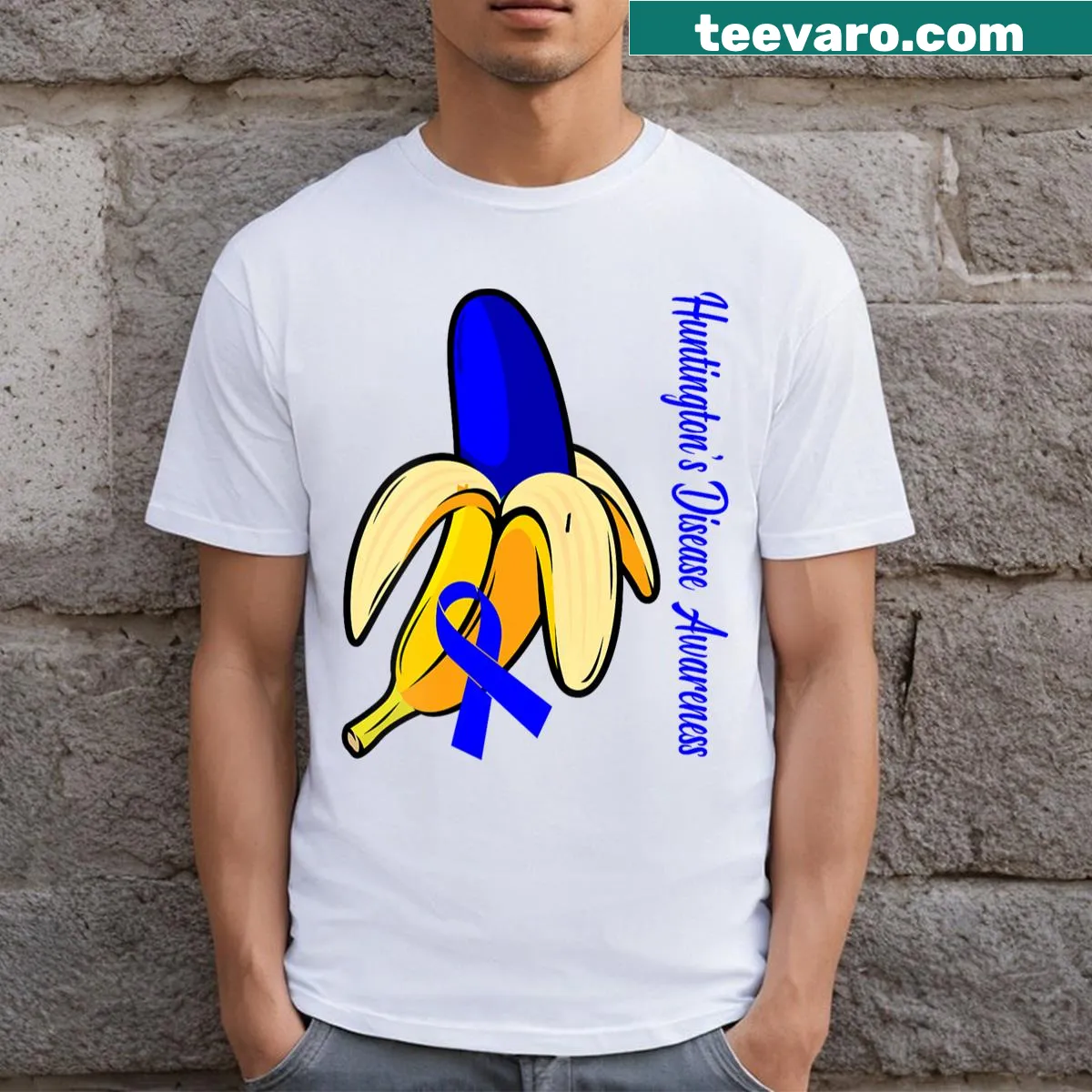 Funny banana-themed design promoting Huntington's disease awareness — on a men's t-shirt