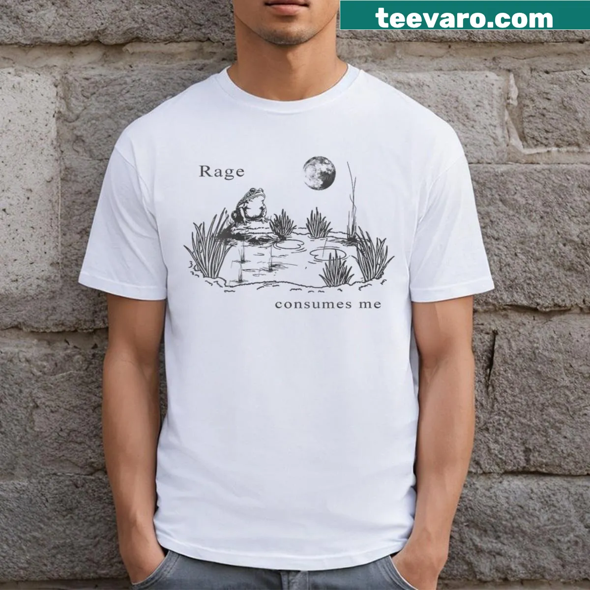 Funny vintage frog graphic t-shirt with humorous text — on a men's t-shirt
