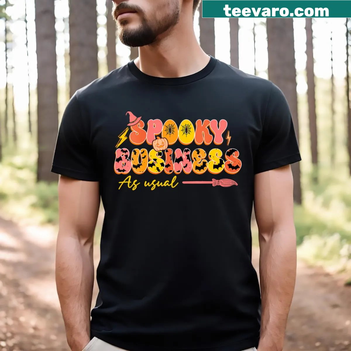 Spooky Business As Usual Halloween V-neck t-shirt for women — on a men's t-shirt