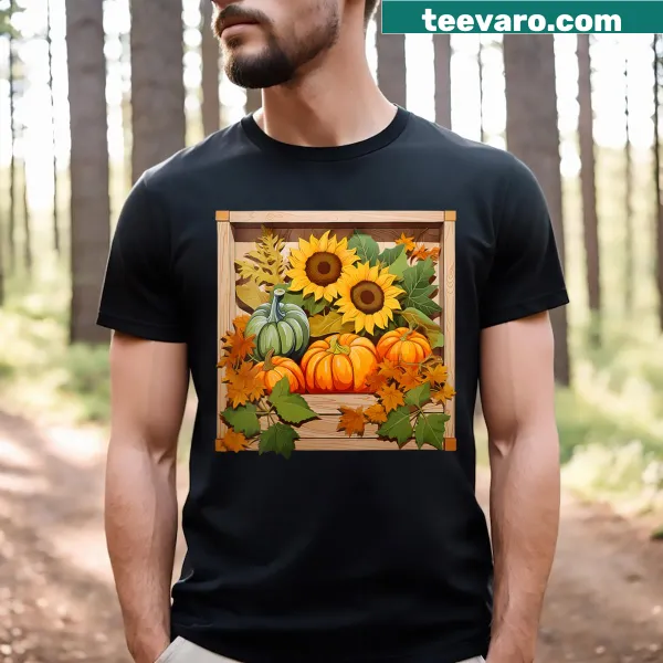Funny Thanksgiving V-neck t-shirt with pumpkins and sunflowers