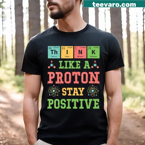 Funny science-themed V neck t-shirt with proton design