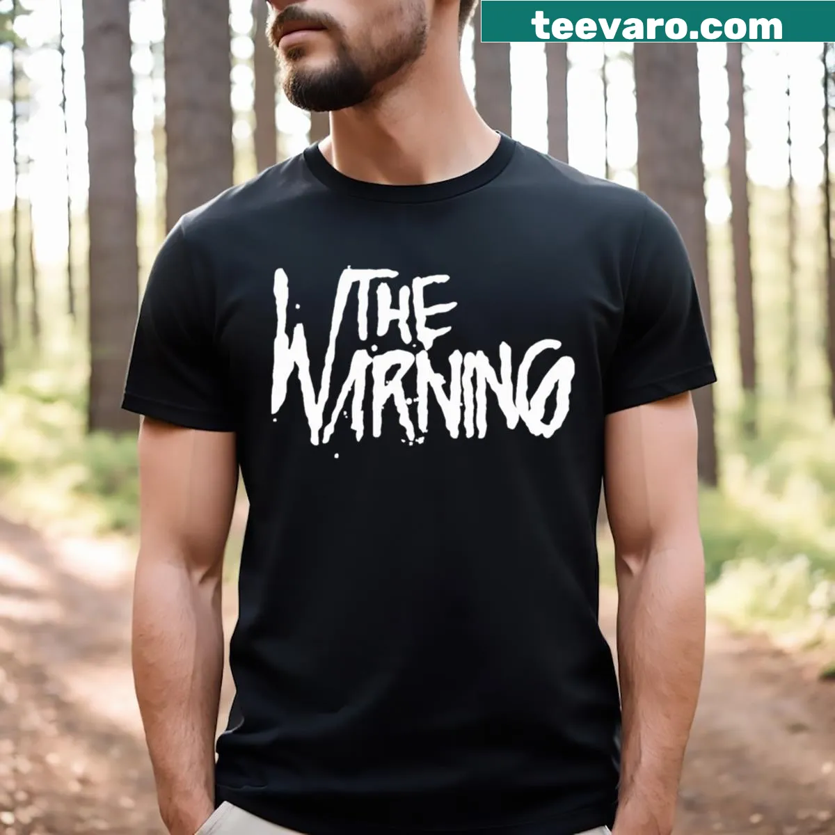 The Warning Band t-shirt featuring bold graphics and band name — on a men's t-shirt