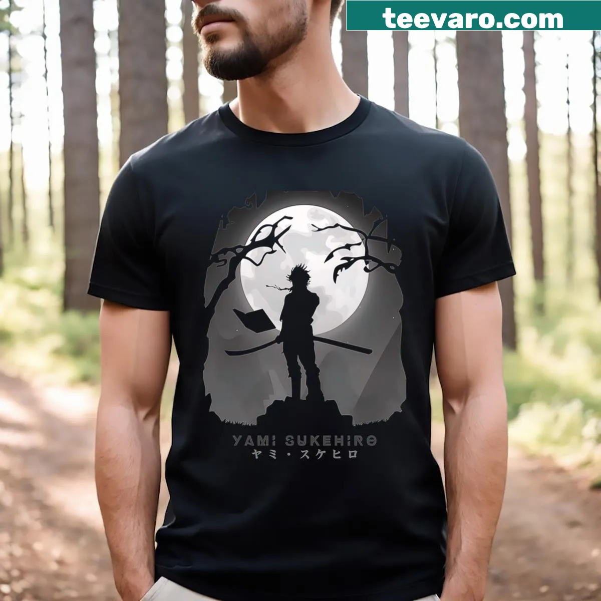 Anime T-shirt featuring Yami Sukehiro from Black Clover — on a men's t-shirt