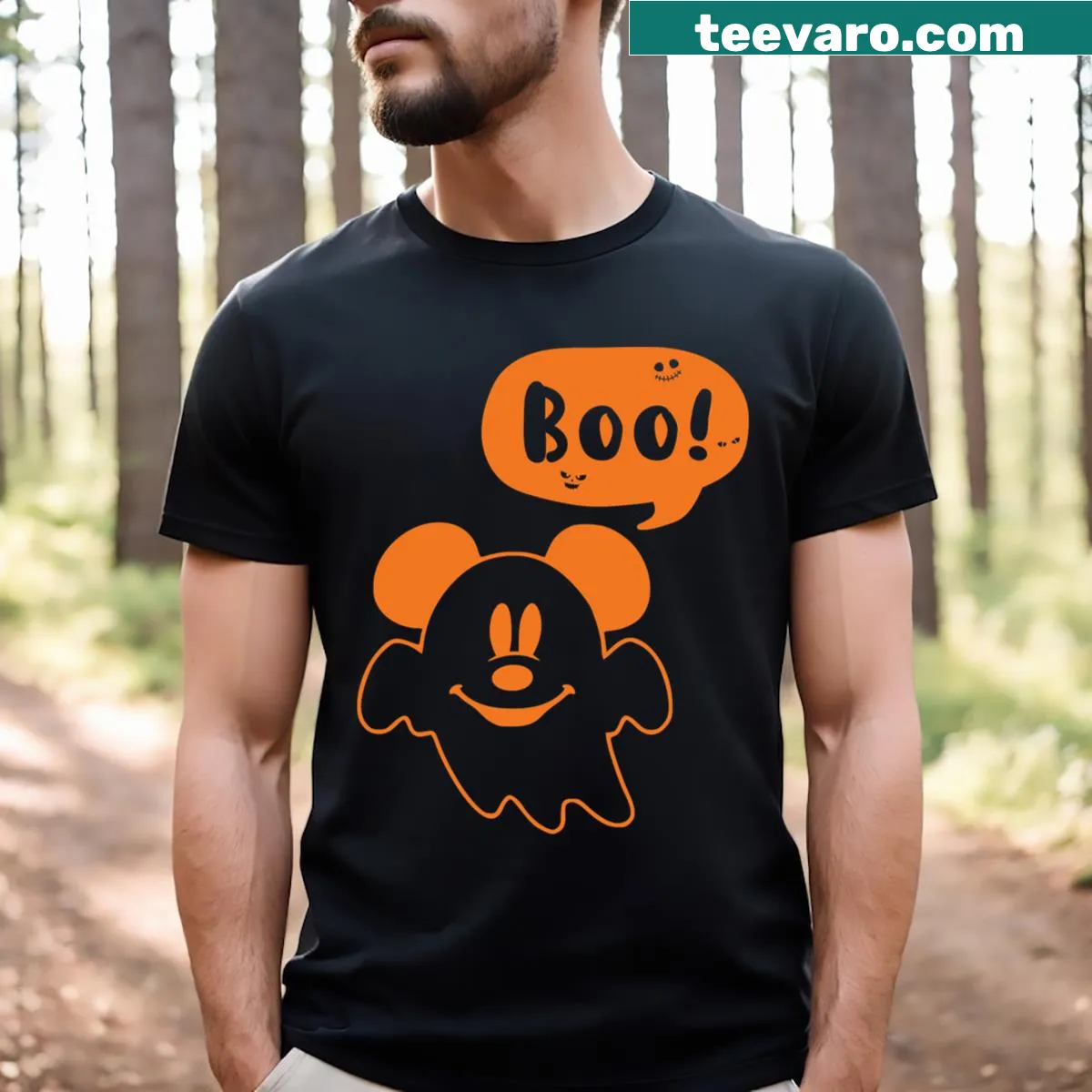 Dark edition Halloween t-shirt featuring a playful ghost illustration — on a men's t-shirt