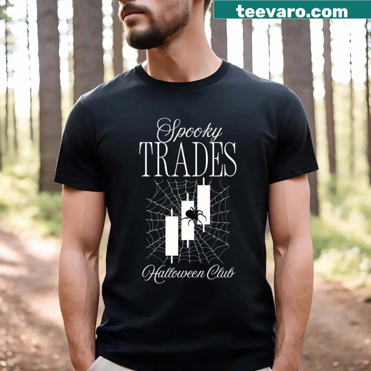 Halloween-themed Spooky Trades graphic on a T-shirt — on a men's t-shirt