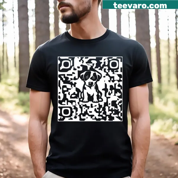 Cute T-shirt with a cartoon dog and a QR code design