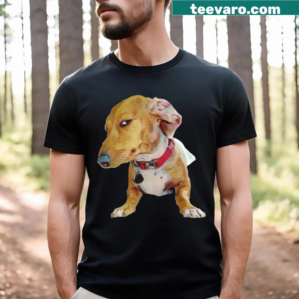Illustration of a dog giving a side eye on a t-shirt — on a men's t-shirt