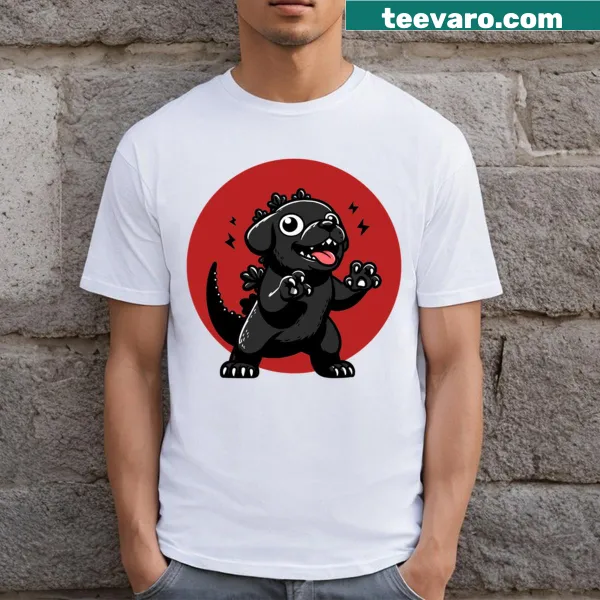 Cartoon dog as a monster in Dogzilla design on a T-shirt