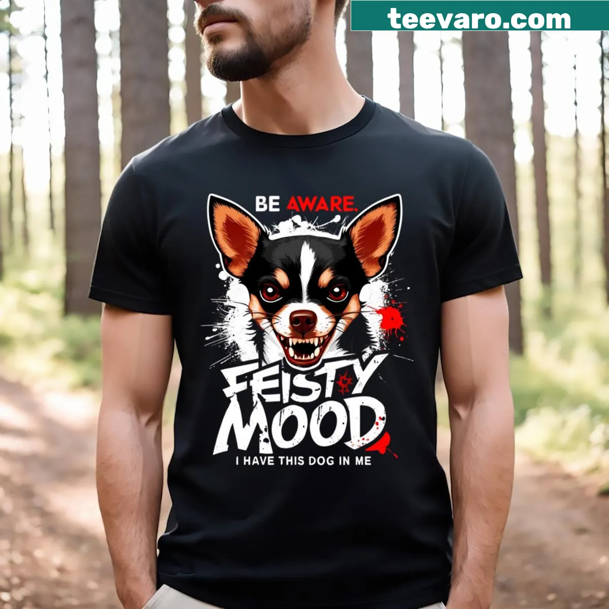 Chihuahua warning art Halloween design T-shirt for dog lovers — on a men's t-shirt