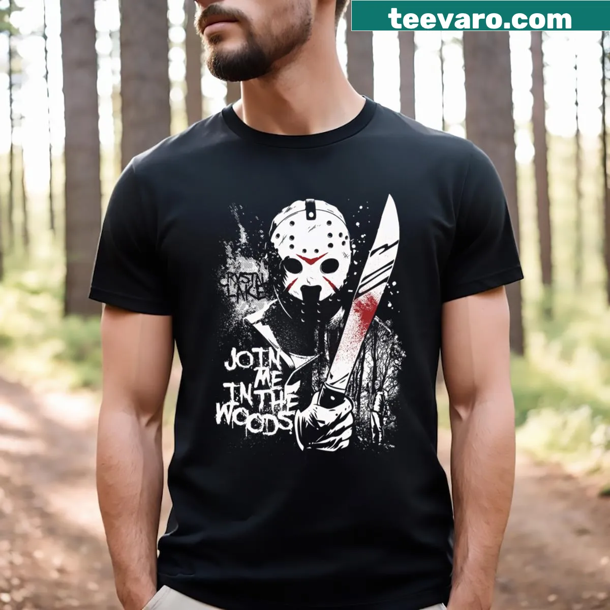 Vintage horror movie logo T-shirt for Halloween lovers — on a men's t-shirt