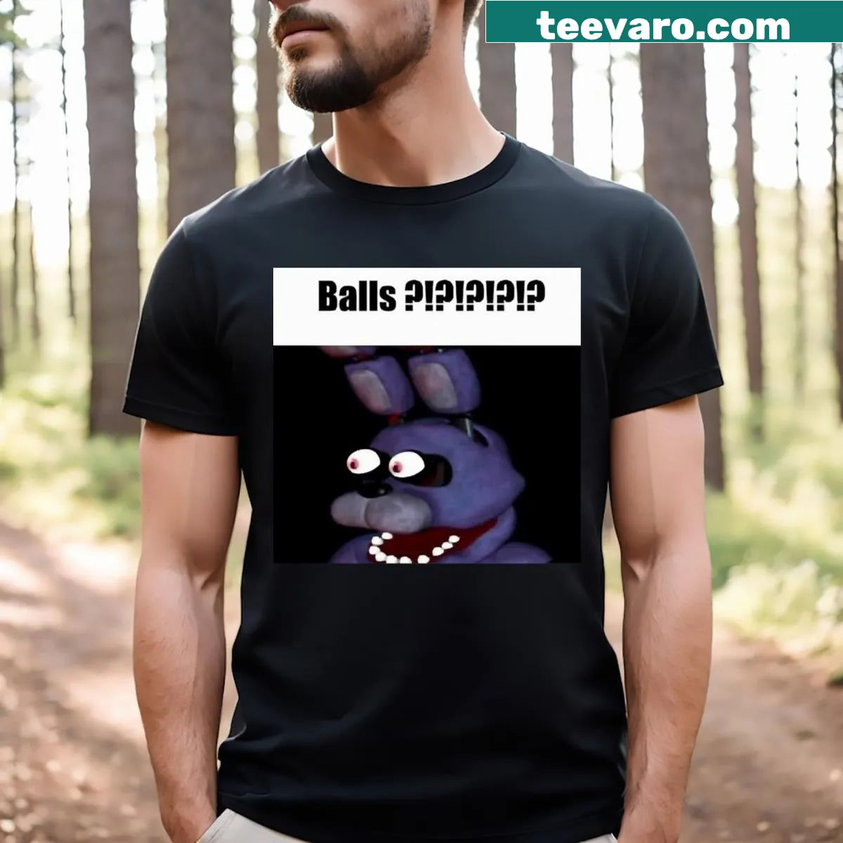 Cartoon design featuring FNAF meme on a casual tee — on a men's t-shirt