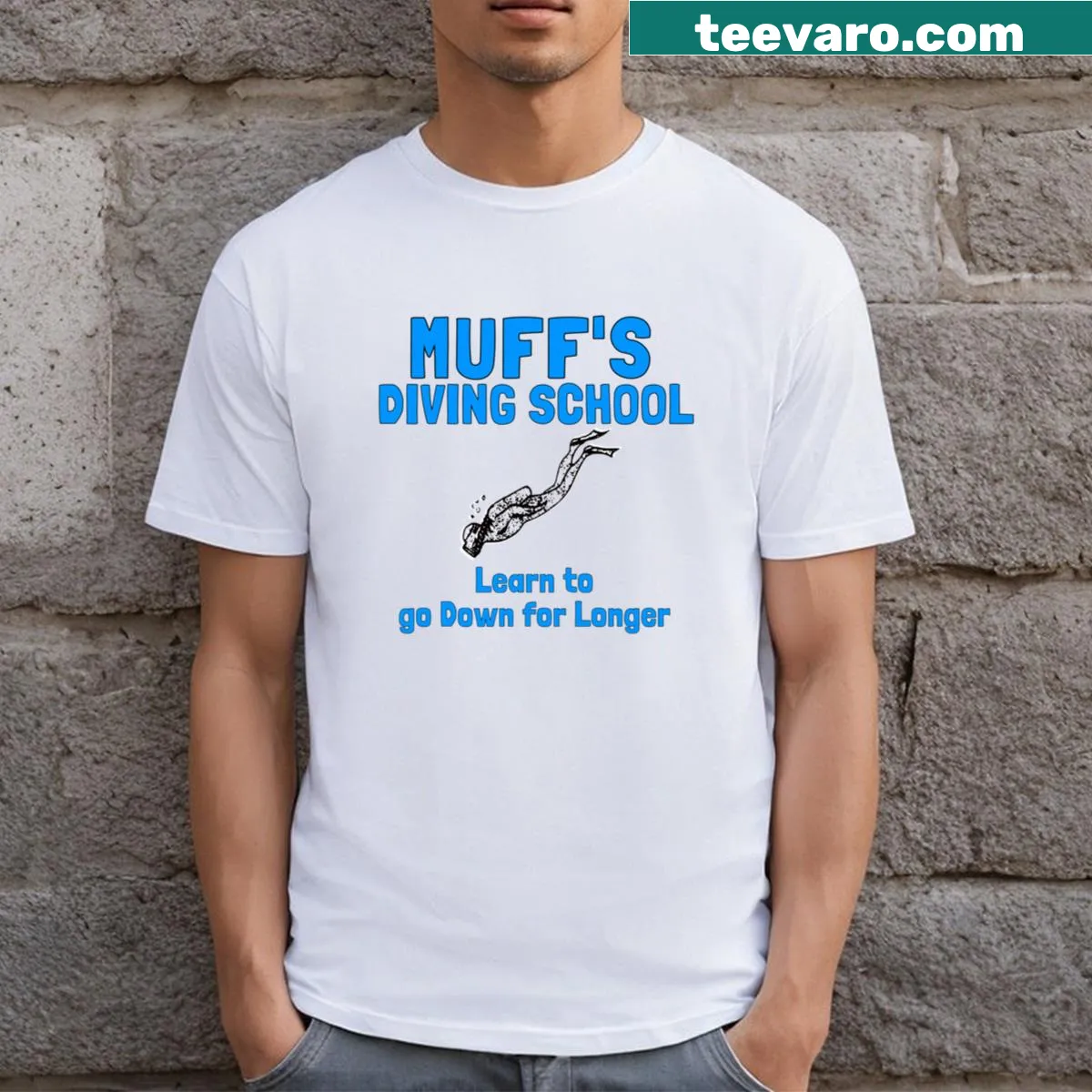 Playful diving school graphic with humorous text — on a men's t-shirt