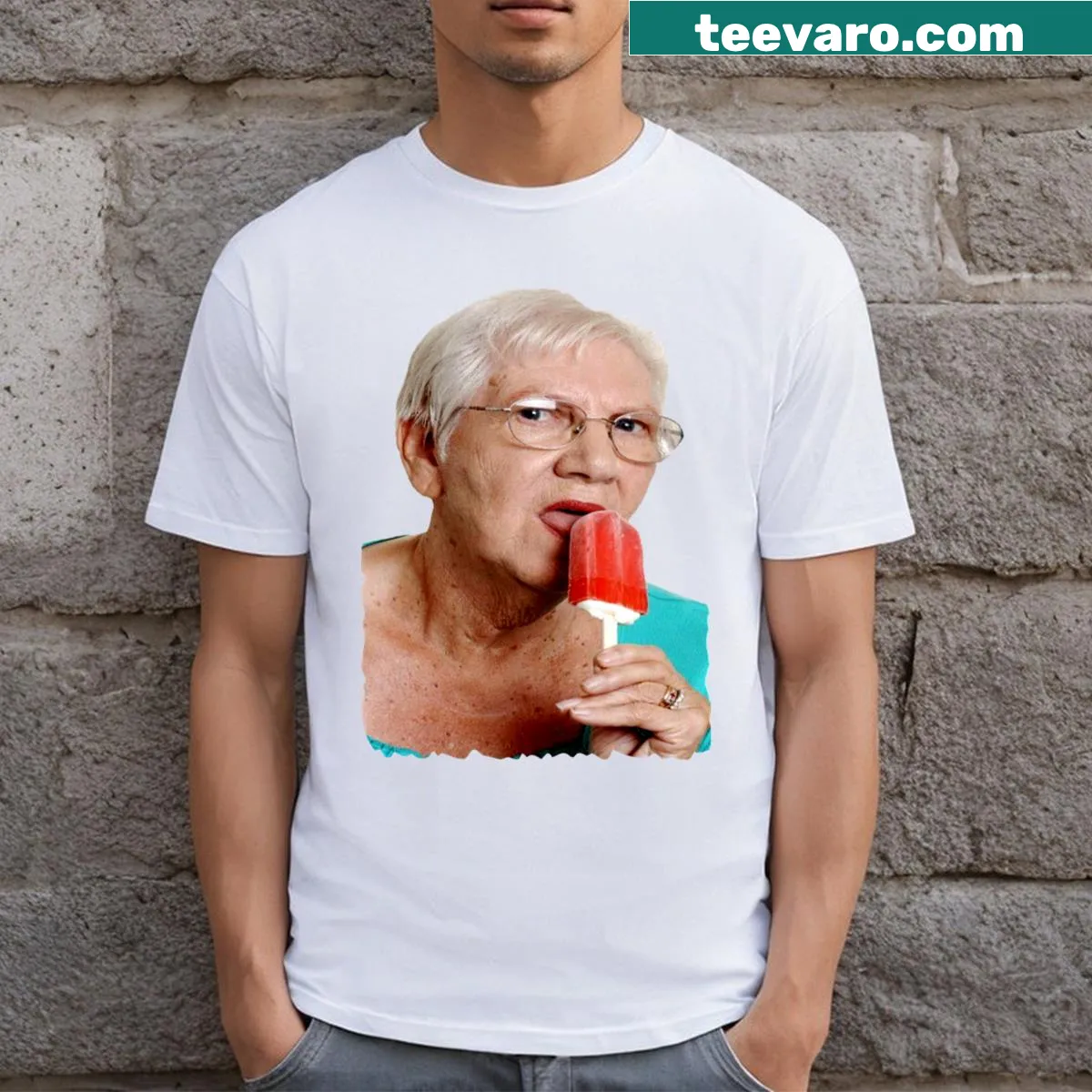 Cute Grandma Ice Cream T-shirt with playful typography — on a men's t-shirt