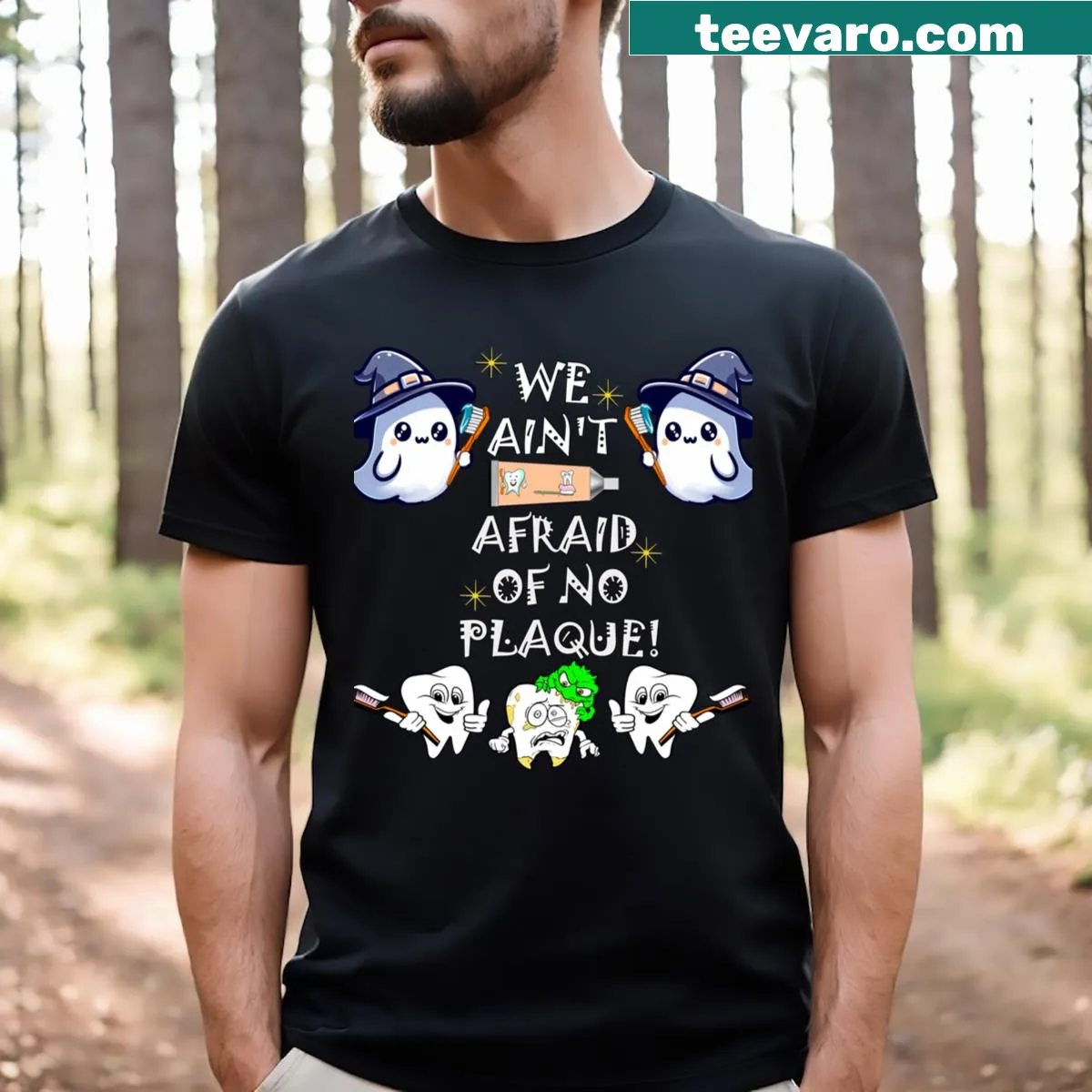 Funny Halloween dentist T-shirt with dental humor — on a men's t-shirt