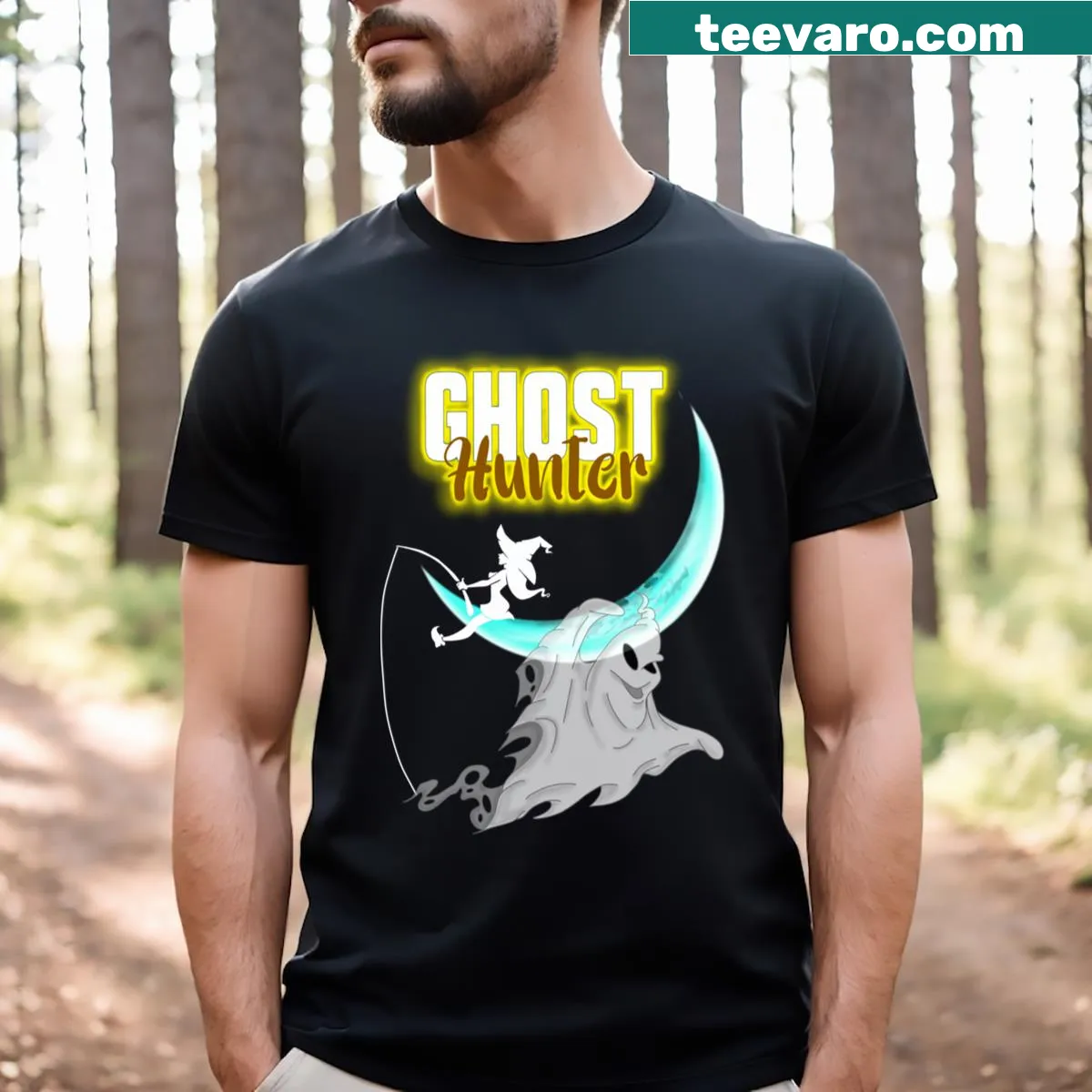 Whimsical Halloween ghost illustration on a t-shirt — on a men's t-shirt