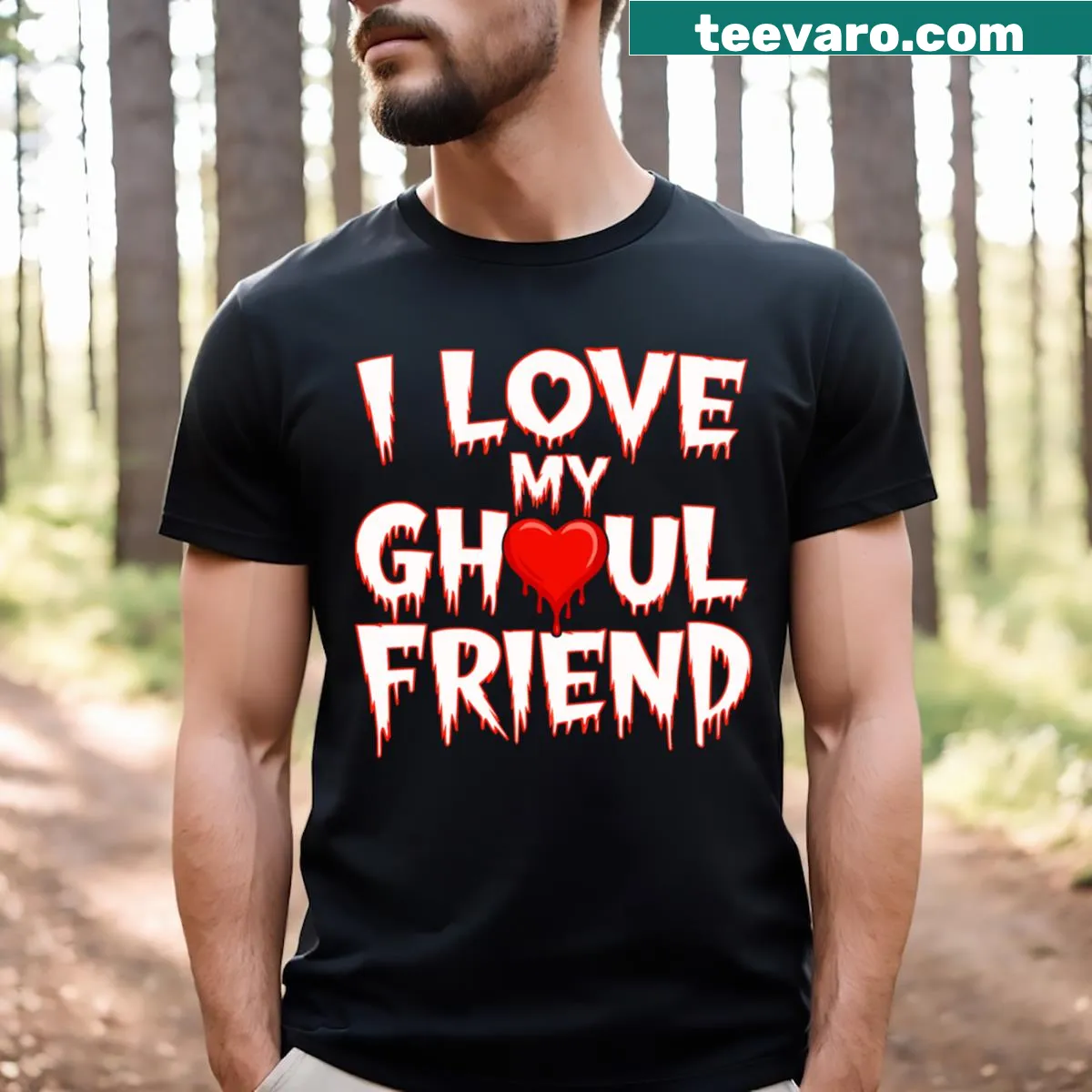 Funny couple Halloween t-shirt with ghoul design — on a men's t-shirt