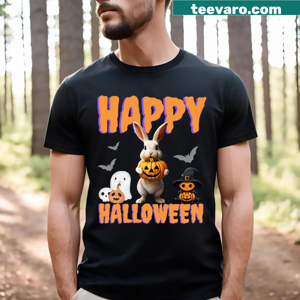 Cute Halloween Bunny T-shirt with playful design — on a men's t-shirt