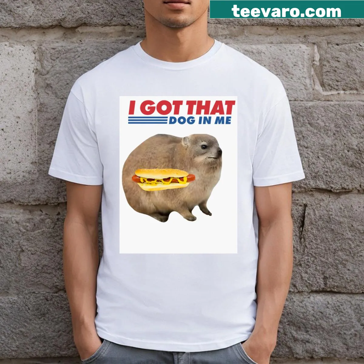 Funny graphic tee with the phrase 'I Got That Dog In Me' and a hyrax illustration — on a men's t-shirt