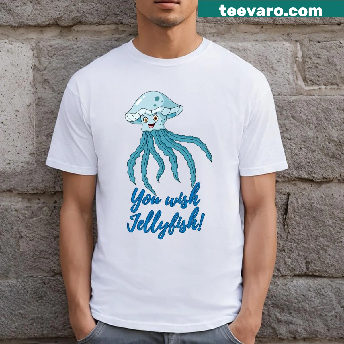 Charming T-shirt stating Jellyfish Lover!, featuring whimsical jellyfish illustrations. — on a men's t-shirt