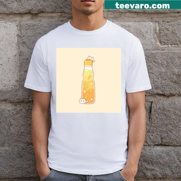 Illustrated T-shirt featuring a Ramune drink bottle with a lemon theme