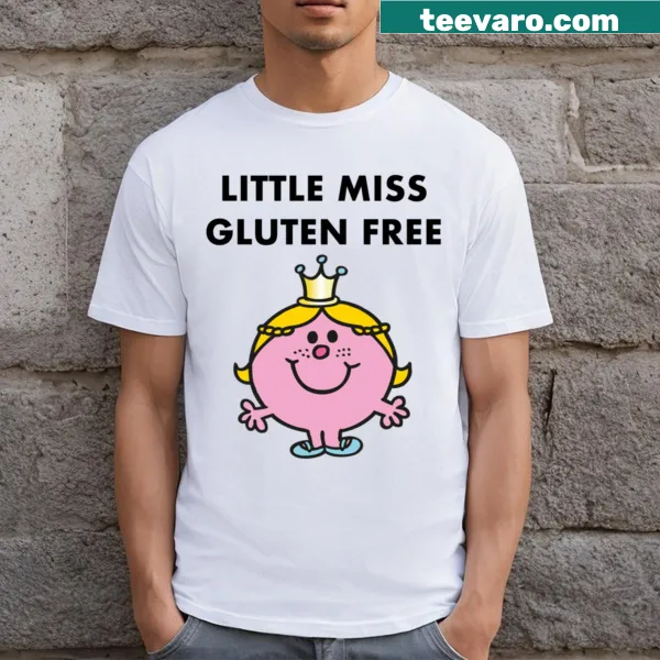 Fun t-shirt with the text 'Little Miss Gluten Free' in a playful style.