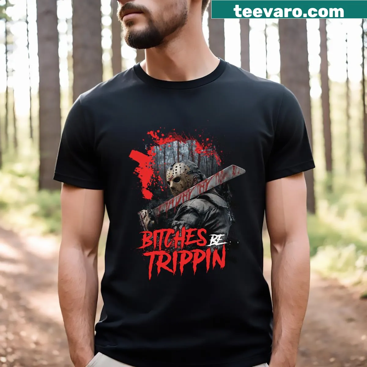 Vintage Logo Horror Movie T-shirt with distressed design — on a men's t-shirt