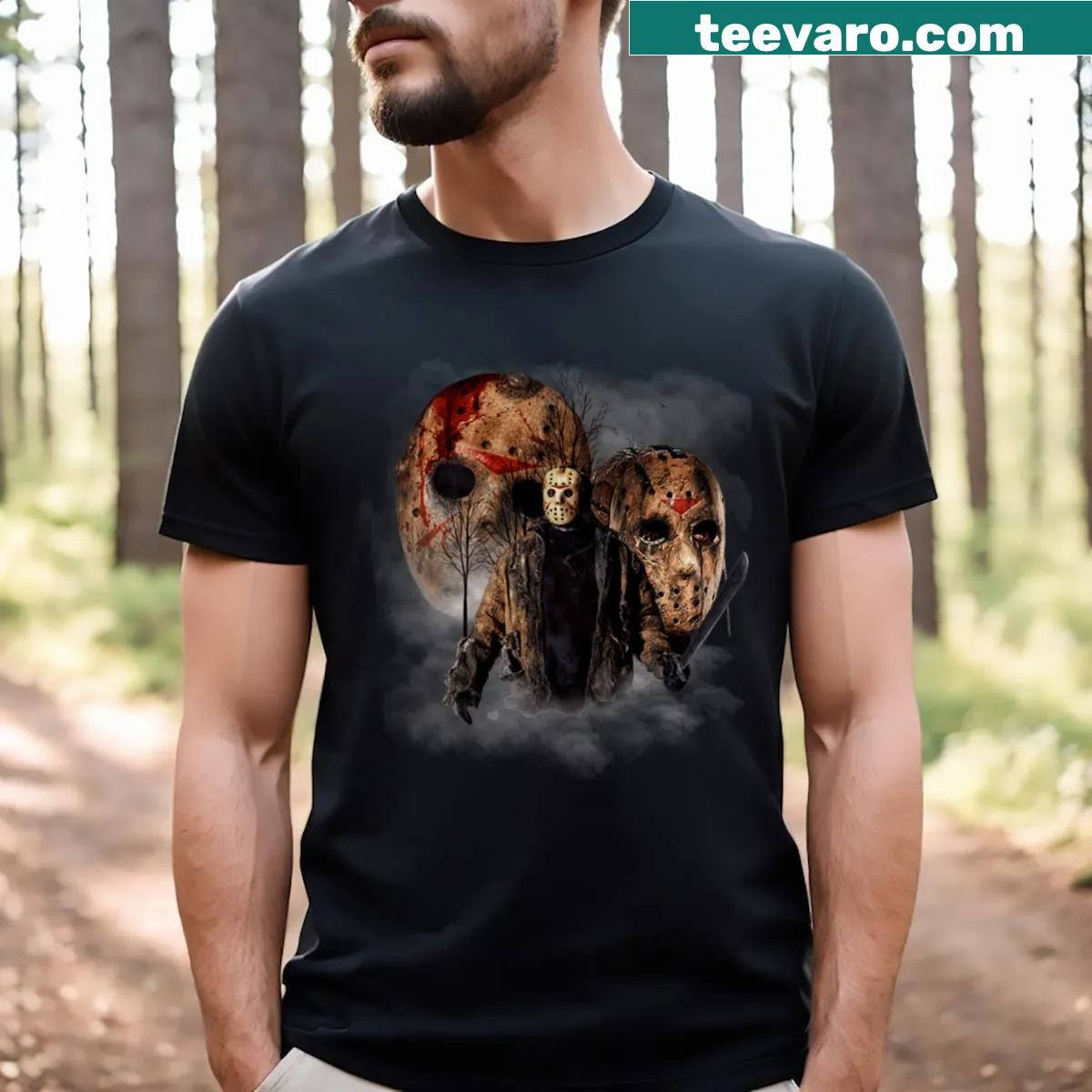 Vintage horror movie logo T-shirt perfect for Halloween lovers — on a men's t-shirt