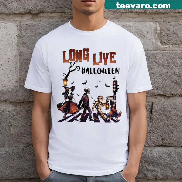 Illustrated T-shirt celebrating Halloween with festive graphics