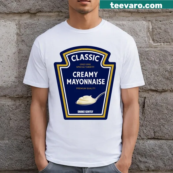 Funny Halloween costume t-shirt featuring mayonnaise, ketchup, and mustard illustrations.