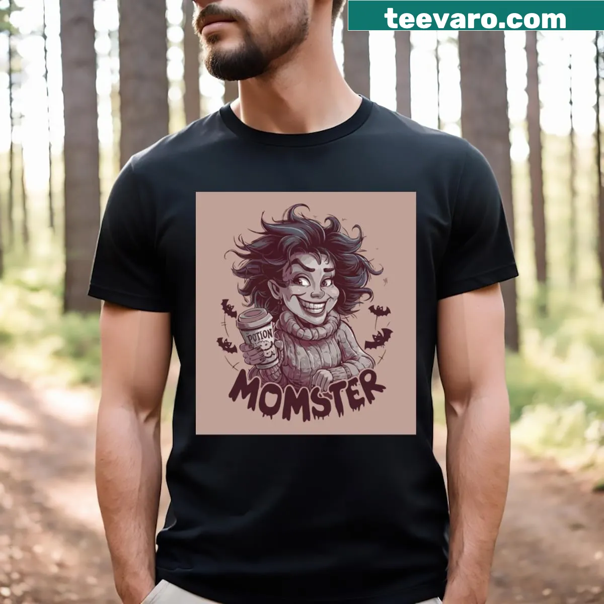 Whimsical momster illustration for Halloween on a shirt — on a men's t-shirt