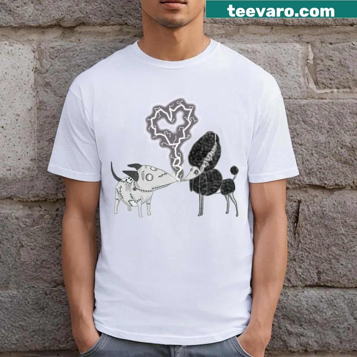 Vintage-themed T-shirt with a Halloween dog logo — on a men's t-shirt